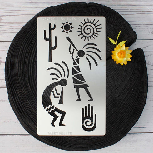 Aleks Melnyk No.434 Metal Stencil, Kokopelli Fertility Deity, Petroglyph Designs, Small Stencil, 1 PC, Template for Wood Burning, Engraving, Craft...