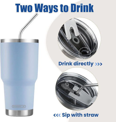 D·S 30oz Blue Tumbler Stainless Steel Double Wall Vacuum Insulated Mug with Straw and Lid, Cleaning Brush for Cold and Hot Beverages...