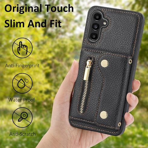 Asuwish Phone Case for Samsung Galaxy A05s/A05 Zipper Wallet Cover with Screen Protector and Card Holder Slot Shoulder Crossbody Strap Long Lanyar...