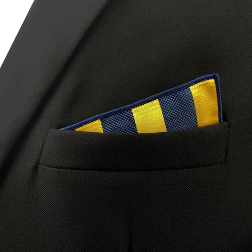 S&W SHLAX&WING Striped Pocket Squares for Men Yellow Royal Blue Stripes Accessories...