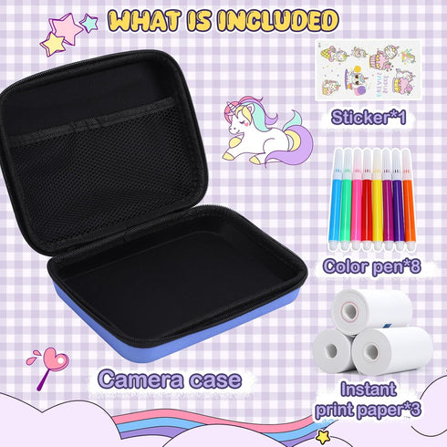 Waterproof Camera Case,Digital Storage Bag for Kids Girls Boys Ages 8-10 Small,Purple Unicorns Toy Instant Print Cameras Holder Bag,Video Print Se...