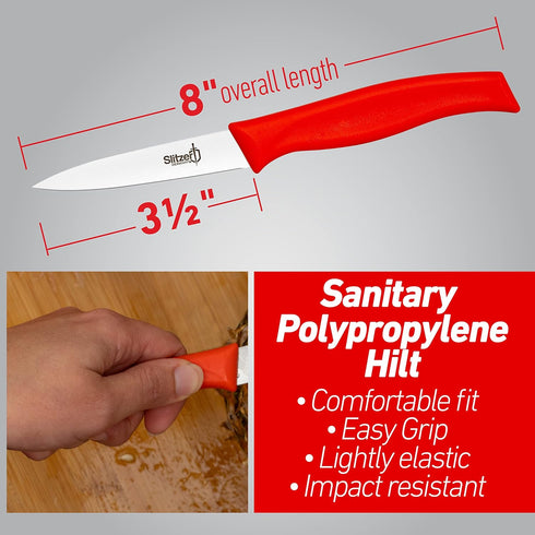 Paring Knife, German Stainless Steel Blade, 8 Inches, 3/12 Inch Blade, Red...