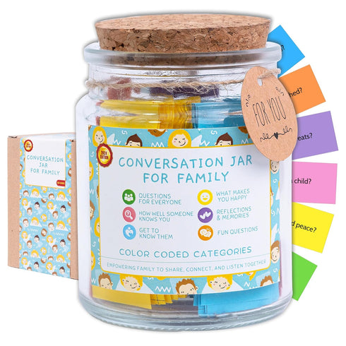 150 Family Conversation Cards in Jar, Disconnect from Screens & Bond with Loved Ones, Deeper Connections with Conversation Cards for Families - Pe...