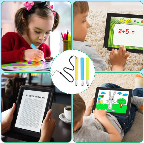 Kid-Friendly Stylus Pens for Touch Screens, Capacitive Kids Stylus with Spring Cord Children's Tablet Crayon Stylus Pen for iPad iPhone Kindle Fir...