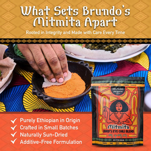 Brundo Ethiopian Spice Company Mitmita | Imported Authentic Ethiopian Spice Blend With Bird's Eye Chili Pepper (8 oz) | Processed in and Imported ...