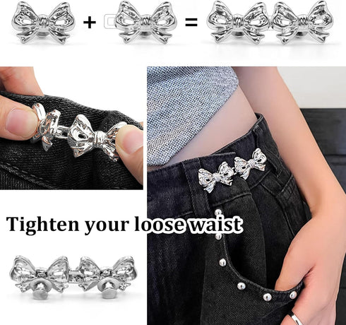 8 Sets Pant Waist Tightener,Adjustable Detachable Decorative Waist Buckles, Jeans Buttons for Loose Jeans,Crystal Pants Clips for Waist (Gold)...