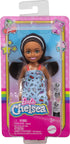 Barbie Chelsea Doll, Small Doll Wearing Removable Blue Dress with Colorful Print & Pink Shoes, Brown Hair & Green Eyes...