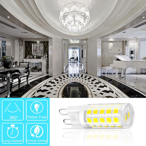 GOLSPARK 10 Pack G9 LED Bulbs 4W 5000k Daylight White, G9 40W Halogen Replacement Light Bulbs, AC120V G9 Bi-pin Base T4 LED Bulbs for Chandelier W...