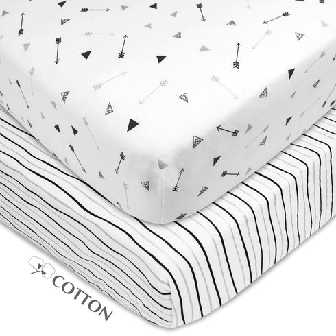 American Baby Company 2 Pack Fitted Pack N Play Playard Sheet 27" x 39", Soft Breathable Neutral 100% Cotton Jersey Pack and Play Sheet, Silver Bl...