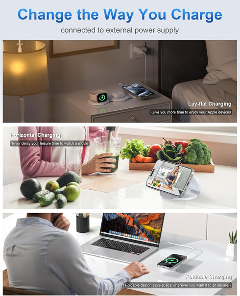 3 in 1 Charging Station for Apple MagSafe Charger, Foldable Magnetic Wireless Travel Charger Multiple Devices for iPhone 15 14 13 12 Pro Max Plus ...