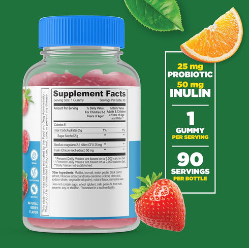 Lifeable Sugar Free Probiotics with Prebiotics Fiber for Kids – Great Tasting Natural Flavor Gummy Supplement – Keto Friendly Probiotic Chewable –...