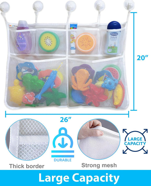 Premium Large Bath Toy Storage 26”x20” - Mesh Bathtub Toy Holder Basket, Kids Bath Toy Net, Baby Bath Toy Organizer, Toddler Shower Caddy Hanging ...