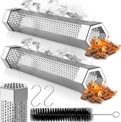 Hexagon Pellet Smoker Tube,12 inch Stainless Steel BBQ Wood Pellet Tube Smoker for Cold Smoker,5 Hours of Billowing Smoke-for Any Grill or Smoker,...