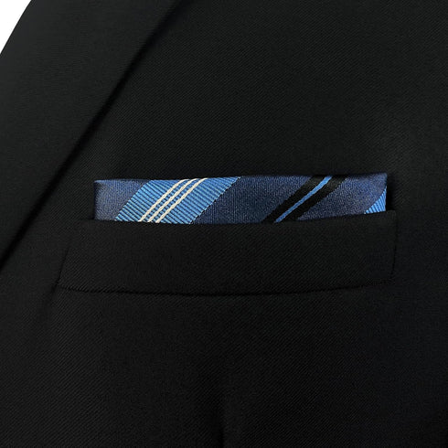 S&W SHLAX&WING Pocket Square for Men Striped Royal Blue Stripes Navy Elegant Business Formal...