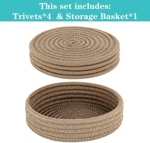 Trivets for Hot Dishes, Trivets for Hot Pots and Pans, Hot Pads for Countertops, Coasters 4 Pcs and Storage Basket 1 Pack, Pot Holders for Kitchen...