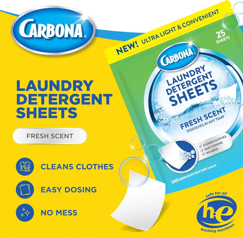 Carbona Laundry Detergent Sheets - Fresh Scent (1 Pack - 25 Sheets)...
