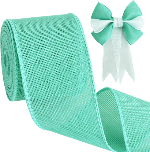 TONIFUL Burlap Wired Ribbon, 2.5 Inch Faux Burlap Ribbons, Turquoise Aqua Blue Burlap Ribbon for Christmas, Home Decor, Gift Wrapping, Tree Topper...