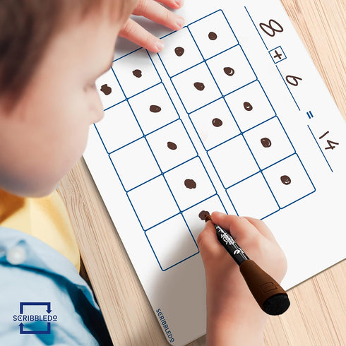 SCRIBBLEDO Dry Erase Ten Frame Area Model Board 9" x 12" Double Sided Whiteboard Math manipulatives for Kids - Area Model and 2 Ten Frames Math Pr...