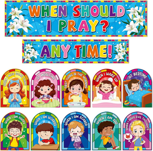 Adduster Sunday School Decorations - When Should I Pray? Prayer Cutouts Classroom Bulletin Board Decor Christian Bulletin Board Set Prayer Cutouts...