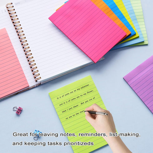 (9 Pack) Lined Sticky Notes 4x6 in Post Sticky Notes with Lines, 9 Bright Colors Large Ruled Post Sticky Colorful Super Sticking Power Memo Pads S...