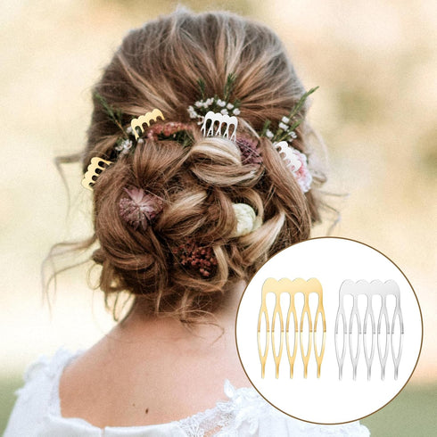 20PCS Small Hair Side Combs French Teeth Hair Combs for Women 5 Teeth Tiny Hair Clip Combs Silver and Gold Plain Blank Crafting DIY Slide Combs Br...