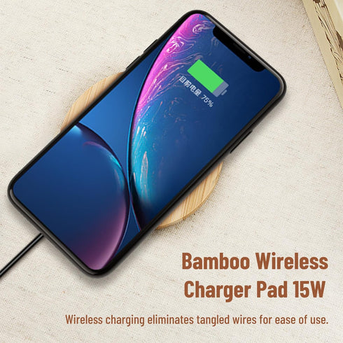 Charging Pad, 15W Bamboo Charger, Fast Qi Charging Station, Compatible with Note 8, S8, S8 Plus, S7, S7, S6, S6, S10, S10e, S9, S8, G7...