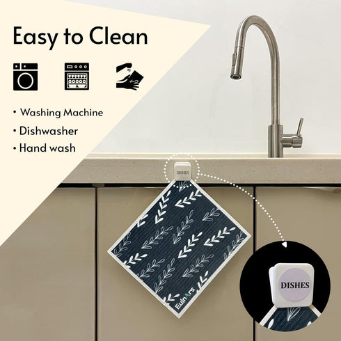 8 Pack Swedish Dishcloths for Kitchen, Reusable Paper Towels with Clips, Quick Drying Dish Towels, Super Absorbent Cellulose Sponge Cloths, Odorle...