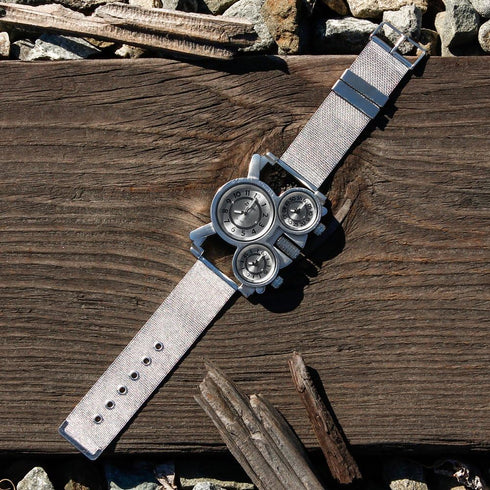 OCT17 Men's Military Quartz Analog Wrist Watch Stainless-steel Metal Mesh Clock Strap Durable Sub Dials Multi Time Zone Chronograph for Man Oversi...