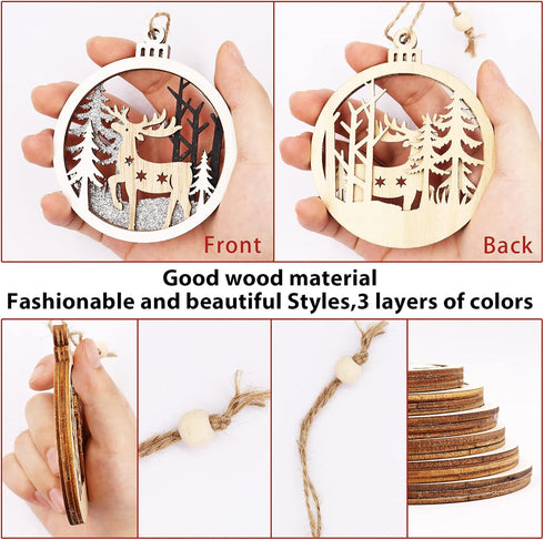 Winter Wonderland Ornaments for Christmas Tree - 6 Pack Christmas Wooden Ornaments for Winter Xmas Holiday Tree Decorations...