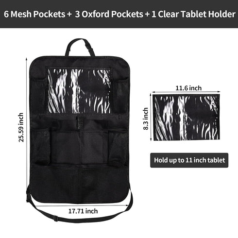 Ecurfu Backseat Car Organizer with 10 Compartments, 10 Inch Tablet Holder, Waterproof Storage Bag for Kids Cars - 600D Oxford Fabric, Black (1PC)...