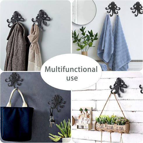 Sumnacon 6 Inch Cast Iron Octopus Coat Hook - Rustic Metal Wall Rack for Key Towel Bag, Hat Scarf with Screws, Decorative Duty Clothing Hanger for...