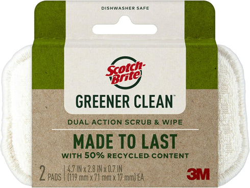 Scotch-Brite Greener Clean Dual Action Scrub & Wipe, for Washing Dishes and Cleaning Kitchen, Dish Scrubber for Washing Dishes, Superior Performan...