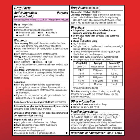 Amazon Basic Care Children's Pain Reliever Oral Suspension Liquid, Bubblegum Flavor, Acetaminophen 160 mg per 5 ml, Effective, Fever Reducer for A...