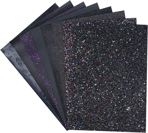 8 Pieces 8x12 Inch Faux Leather Sheets Black Fine Chunky Glitter Metallic Litchi Butterfly Embossing Lizard Texture Leather Fabric for Bows Earrin...