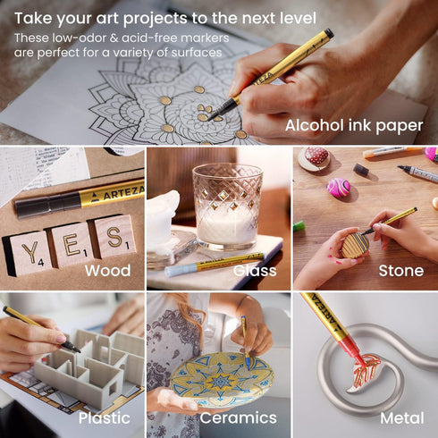 Arteza Double Outline Markers, 16 Colours, Gold Marker Pens, Create Metallic Lines with Vivid Colour Outlines, Work on Cards, Paper, and Canvas...