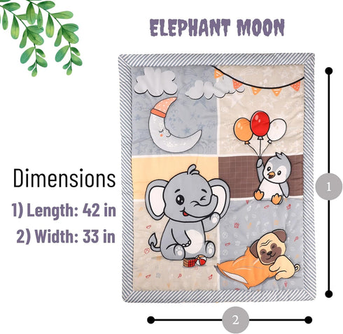 Elephant Moon Crib Quilt for Baby Boys and Girls | Microfiber Crib Comforter for Standard Size Crib | Super Soft Reversible Baby Quilted Blanket...