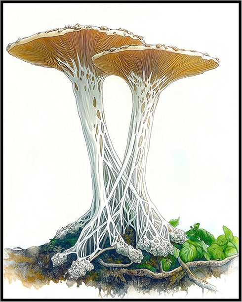 Posterizer 1 pcs-botanical illustration of two parasol mushrooms -2-Floral & Botanical Art-Teachers & Classrooms-Living Room Bedroom Decor- unfram...