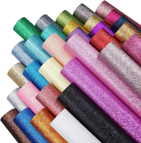 32 Colors 8X6 Inches Glitter Faux Leather Fabric Sheets for Leather Bows, Earring, Jewelry Making, Sewing, Shoe Making and Craft Making...