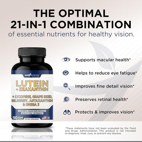Lutein and Zeaxanthin Supplements - Eye Health Vitamins - Astaxanthin, Omega 3, Resveratrol, Bilberry, Lycopene, Quercetin, Ginkgo Biloba, Vitamin...