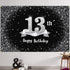 HAMIGAR 6x4ft Happy 13th Birthday Banner Backdrop - 13 Years Old Birthday Decorations Party Supplies for Girls Boys - Black Silver...