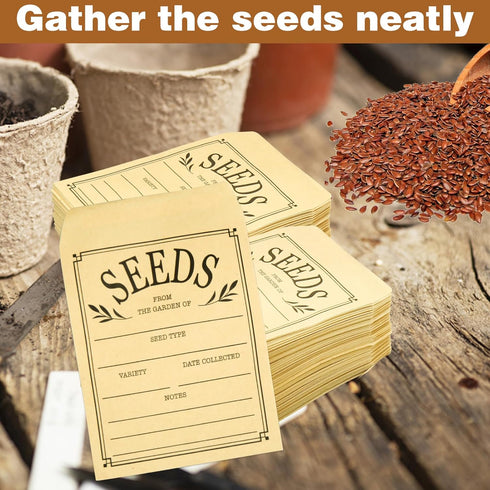 200Pcs Seed Envelopes, Seed Envelopes Resealable Small Seed Packets Envelopes Brown Paper Seed Envelopes with Printing, 3.1x4.7 Inch Self Sealing ...