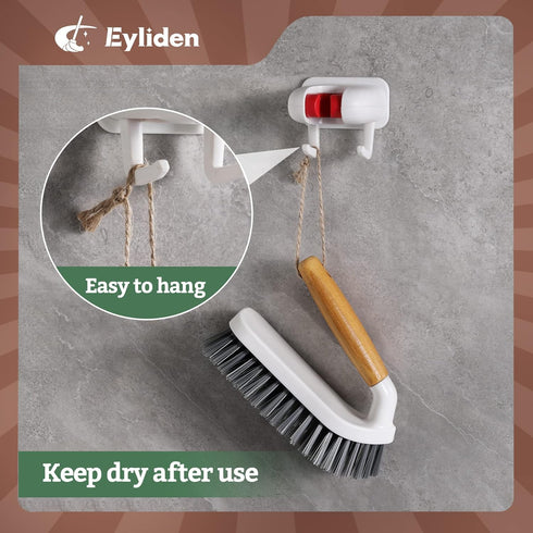 Eyliden Scrub Brush, 2 Pack Heavy-Duty Stiff Bristles Cleaning Brush, Natural Bamboo Handle, Multi Purpose Scrub Brushes for Bathroom Floor Tub Sh...