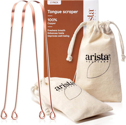 Arista Copper Tongue Scraper 2 Pack, Pure Copper Tongue Cleaner for Adults, Kids Tongue Scraper Copper, Tongue Scrapers for Adults, Metal Tongue S...