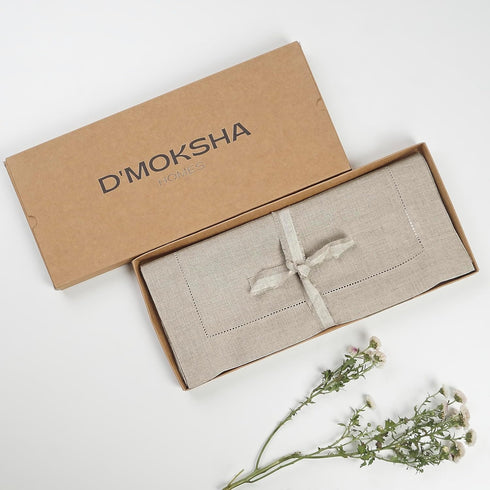 D'Moksha Homes Linen Natural Table Runner 84 Inches Long - 100% Pure Linen Table Runner 14 x 84 Inch for Summer, Fall and Halloween - Classic Hems...