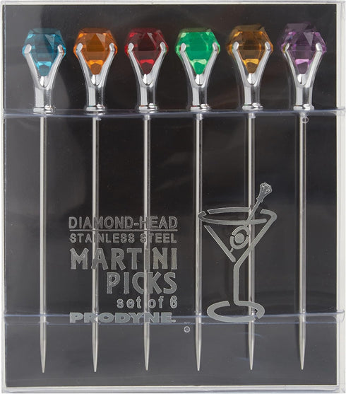 Prodyne DM-6-C Colorful Diamond-Head Martini Picks, Set of 6, Multicolor, 1oz...