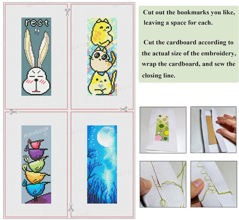 Maydear 4 PCS Cross Stitch Bookmark Kits, Stamped DIY Embroidery Bookmark Kit for Kids Adults Beginners, 18CT 2 Strands 1.85" ? 4.84" - Quadruple ...