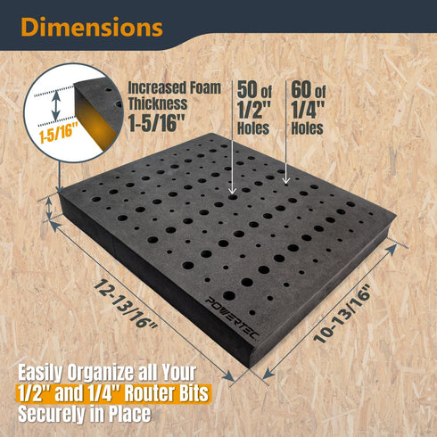 POWERTEC Router Bit Storage Inserts for 110 Bits, 50PCS 1/2" and 60PCS 1/4" Shank Router Bits, Routers Bit Holder, Bits Organizer with High Densit...