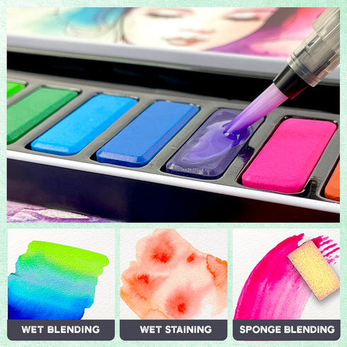 ArtSkills Travel Watercolor Kit, Watercolor Paint Set for Kids & Adults, Travel Palette with Water Brush...