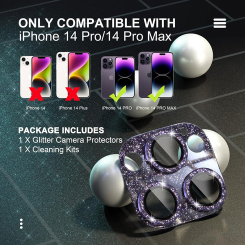 Choiche for iPhone 14 Pro/iPhone 14 Pro Max Camera Lens Protector, Bling Camera Cover with 9H Tempered Glass Lens Screen Protector Metal Ring Deco...