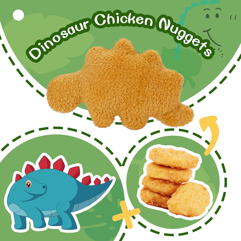 4 Pieces Dino Nugget Pillow Set - Large Chicken Nugget Plush with 3 Dino Plush Toys, Creative Dinosaur Stuffed Animal Doll for Kids (4pcs Dino Set...